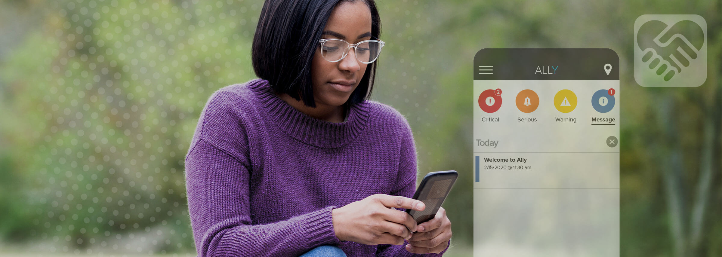 A young woman relies on a victim notification system mobile app to notify her if her safety is at risk.