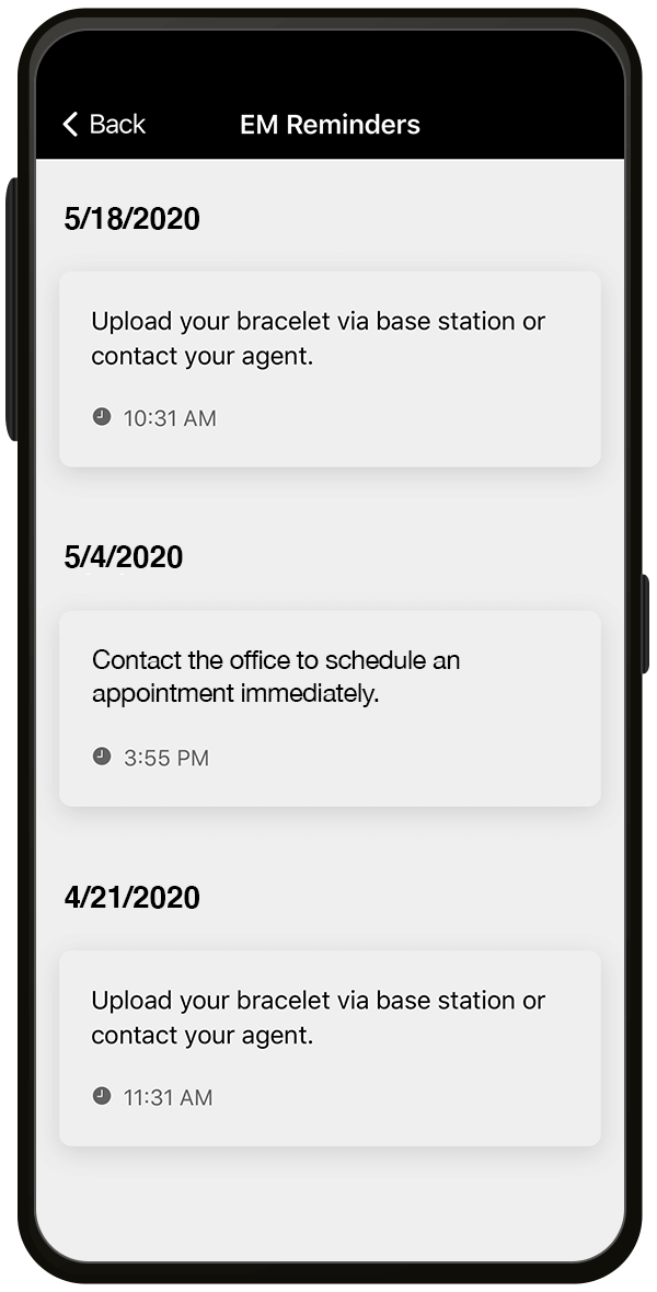 An electronic monitoring mobile app reminders help clients meet their supervision requirements.