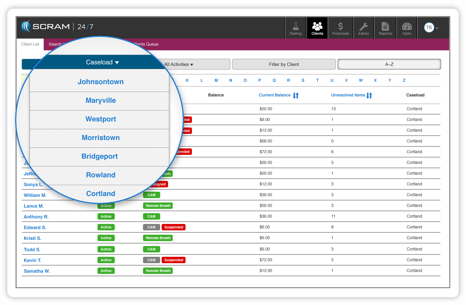 Electronic monitoring management software that connects all testing centers and offices into one unified database.