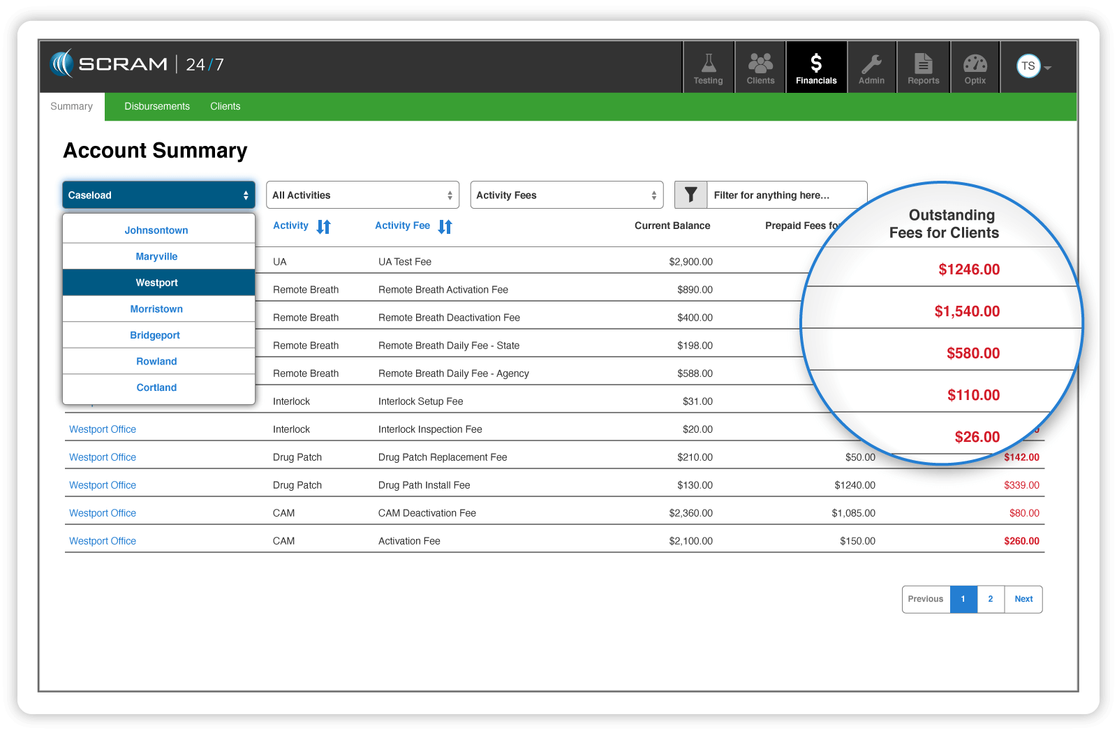 Insight tracks testing and monitoring fees so you can stay up-to-date on client obligations and outstanding balances.