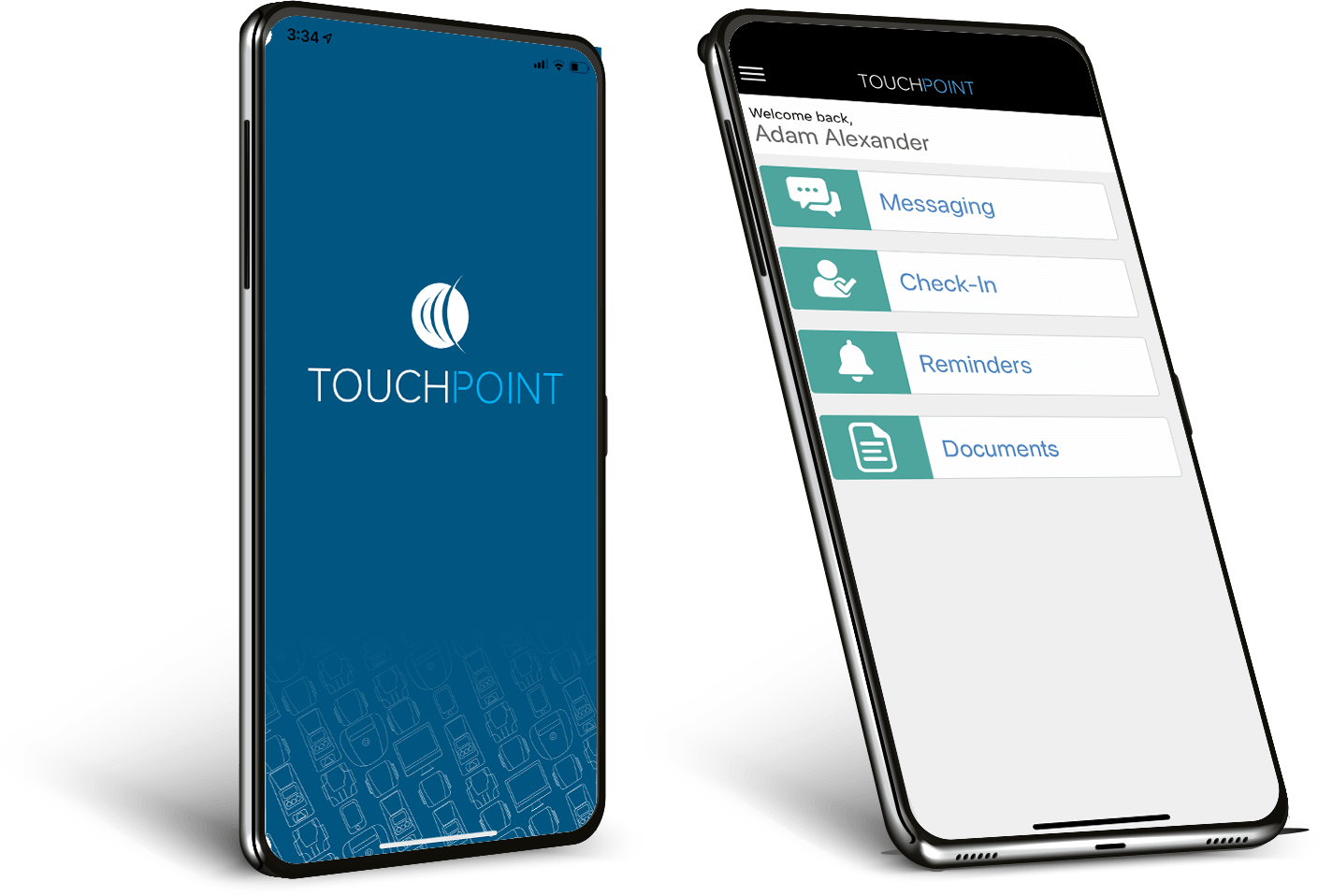 SCRAM TouchPoint Screenshot of home screen and logo.