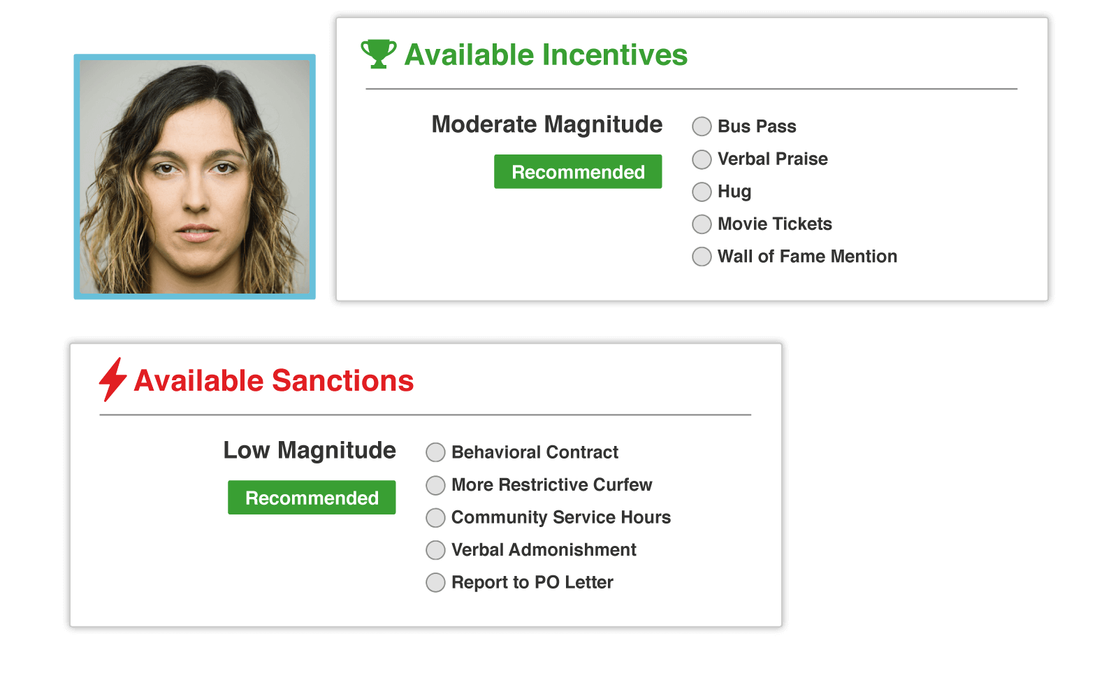 SCRAM Nexus recommends the proper magnitude of incentives and sanctions based on a client’s risk and need, agency policy, and client data.