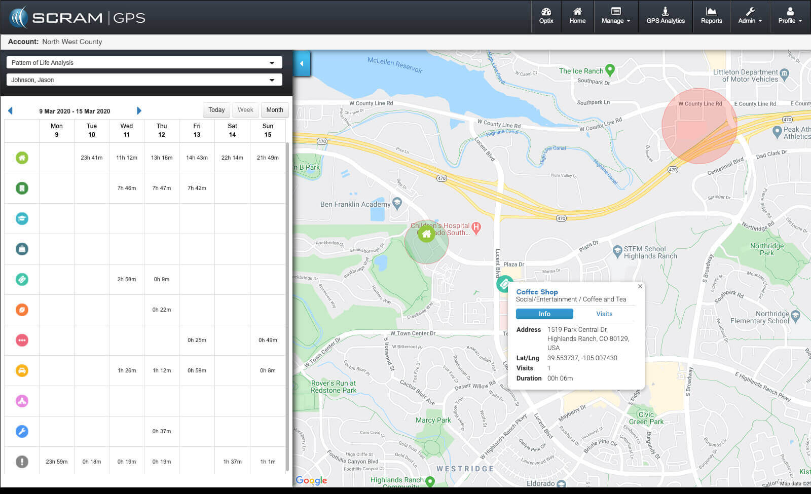SCRAM GPS ankel monitor includes Pattern of Life (POL) mapping gives officers insight on how and where a client spends their time.